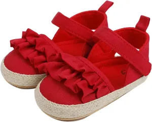 Infant Girls Chunky Heels Ruffles Sandals Baby Thick Sole First Walking Shoes Toddler Closed Toe Prewalker Shoes