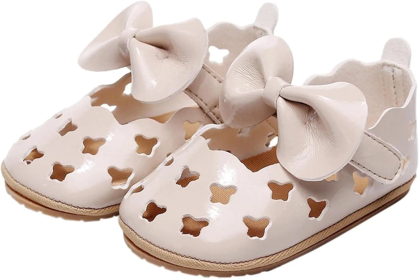 Infant Girls Hollow Out Bowknot Dress Shoes Lightweight Breathable Non-Slip Soft Sole Flat Cute Mary Jane Sandals