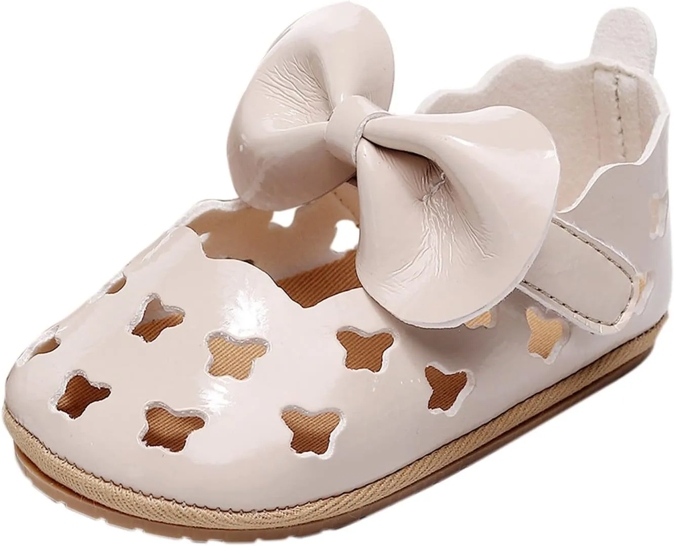 Infant Girls Hollow Out Bowknot Dress Shoes Lightweight Breathable Non-Slip Soft Sole Flat Cute Mary Jane Sandals