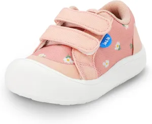 JAN & JUL Girls' Hook and Loop Canvas Shoes, Lightweight Easy On Sneakers (Apricot Flower, Size 9 Toddler)