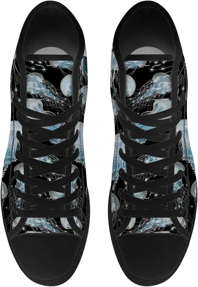 Jellyfish Shoes for Men Women High Top Canvas Sneakers Lace Up Casual Walking Shoes Gifts for Boyfriend Girlfriend