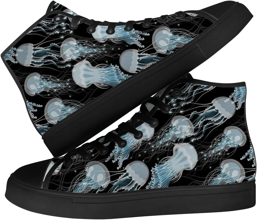 Jellyfish Shoes for Men Women High Top Canvas Sneakers Lace Up Casual Walking Shoes Gifts for Boyfriend Girlfriend