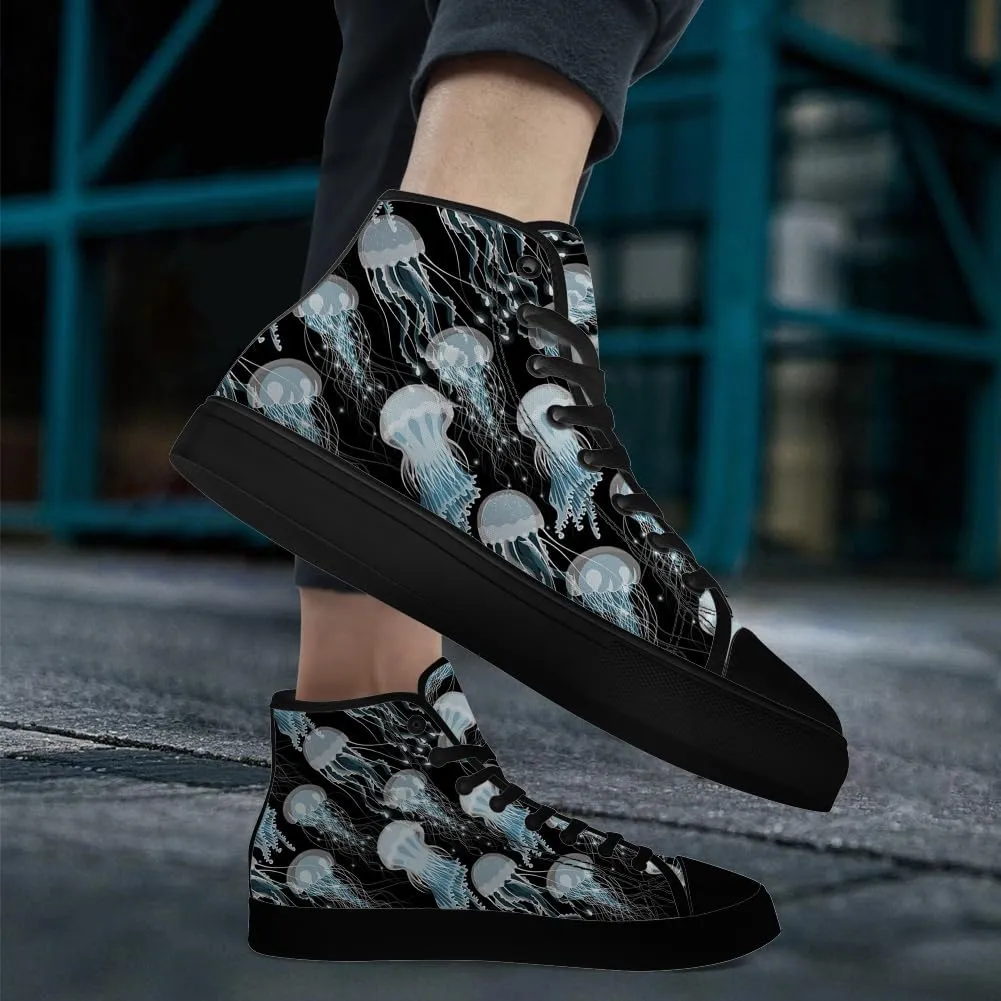 Jellyfish Shoes for Men Women High Top Canvas Sneakers Lace Up Casual Walking Shoes Gifts for Boyfriend Girlfriend