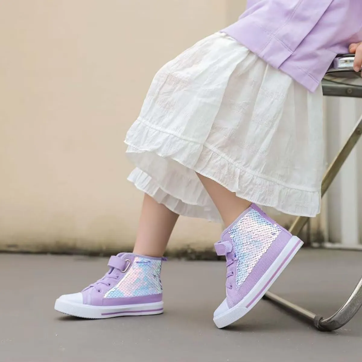 JOEupin Toddler Unisex Classic Sequins Canvas Sneaker High Top Slip On Denim Glitter Casual Shoe Sparkle Flip Walking Shoes