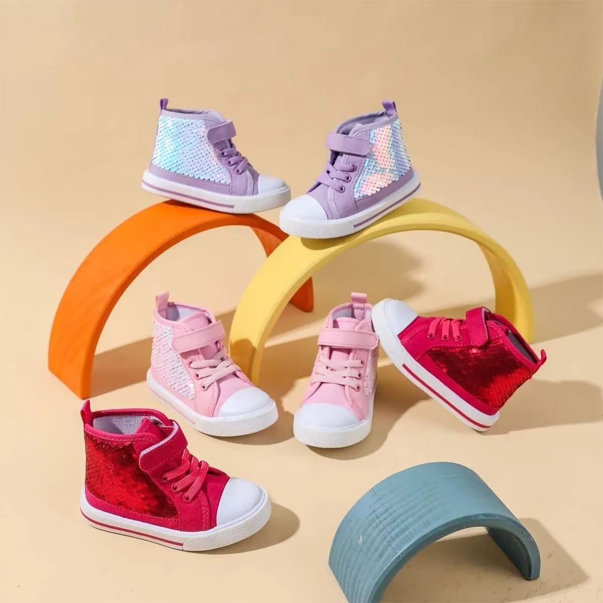 JOEupin Toddler Unisex Classic Sequins Canvas Sneaker High Top Slip On Denim Glitter Casual Shoe Sparkle Flip Walking Shoes