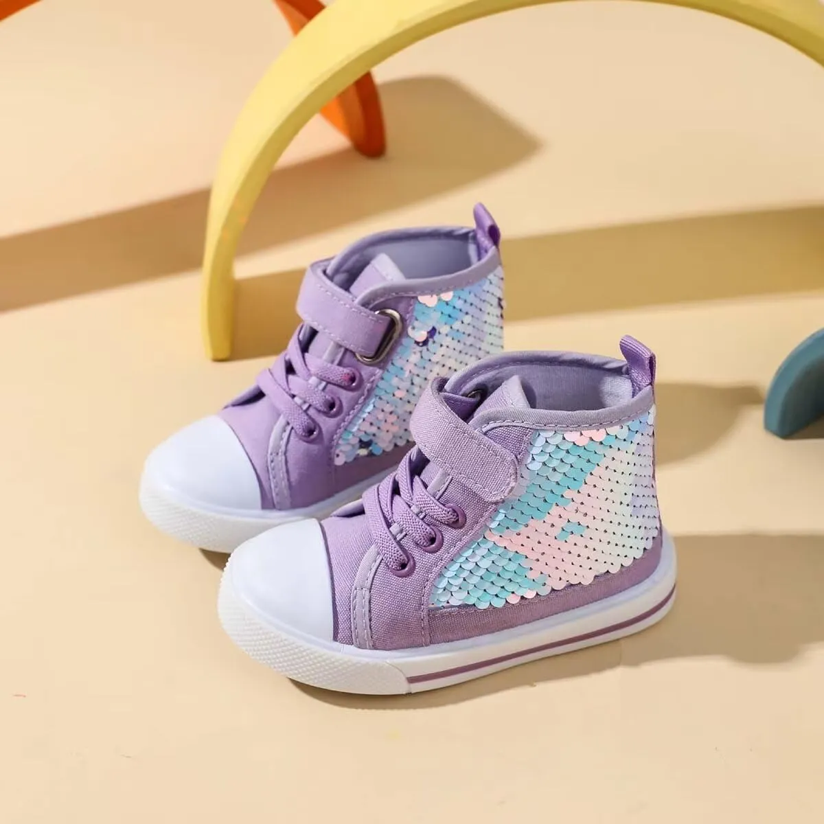 JOEupin Toddler Unisex Classic Sequins Canvas Sneaker High Top Slip On Denim Glitter Casual Shoe Sparkle Flip Walking Shoes