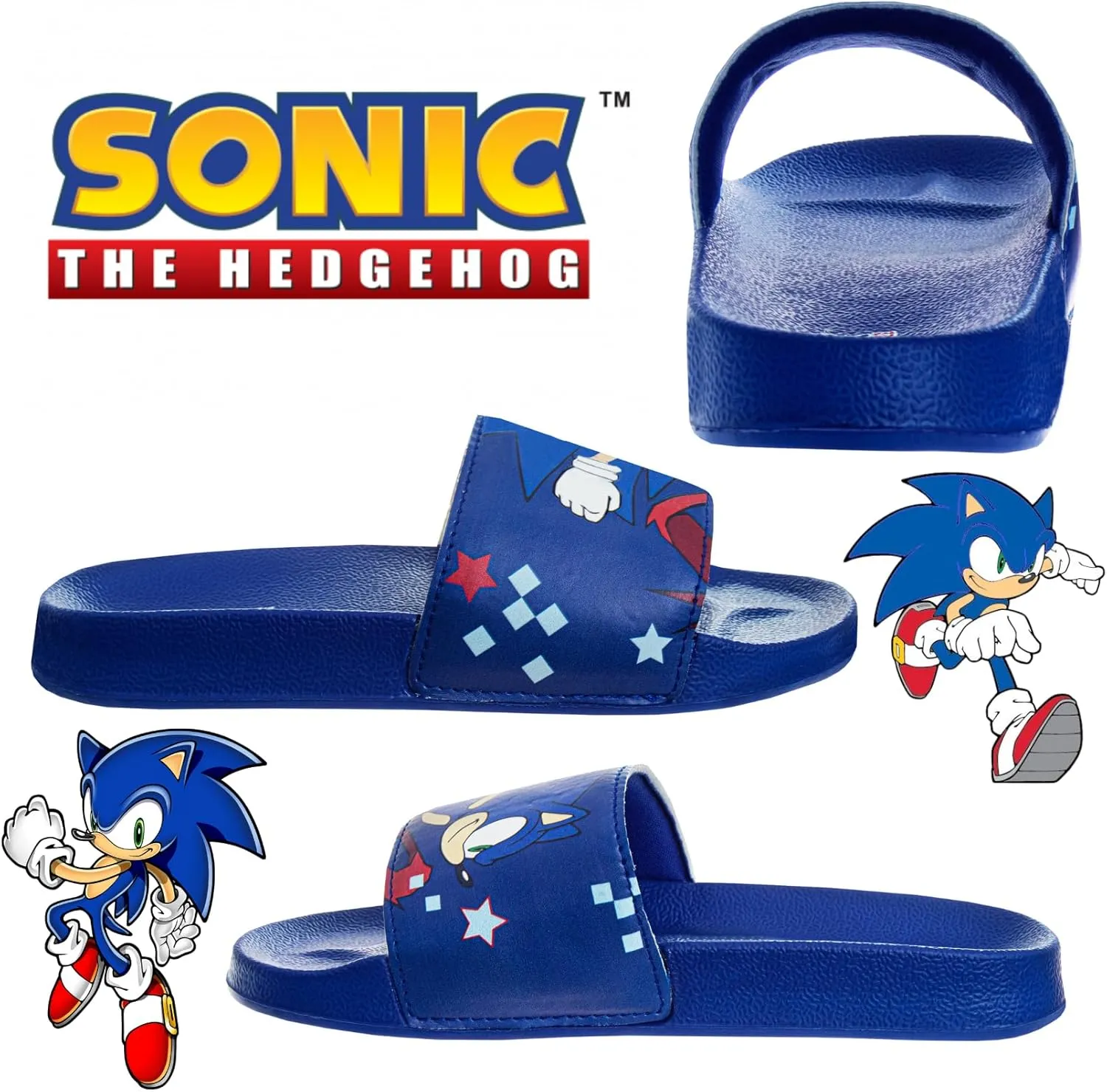 Josmo Kids Sonic Slide Open Toe - Boys Sandals Sonic the Hedgehog SlipOn Slides (sizes: 13 little kid / 1-4 big kid)