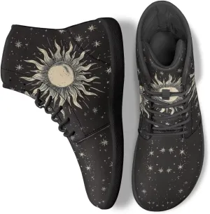JoyLamoria Skull Platform Sneakers Casual Hi Sneakers Lace up High Top Shoes Hip Hop Gothic Leather Shoes,Black