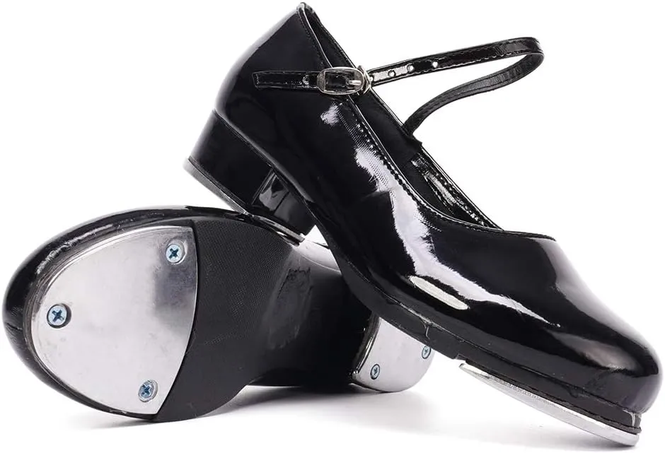 JUODVMP Tap Shoes for Women Black Leather Ballroom Dance Shoes,Model VS-WX-YDS-TAP