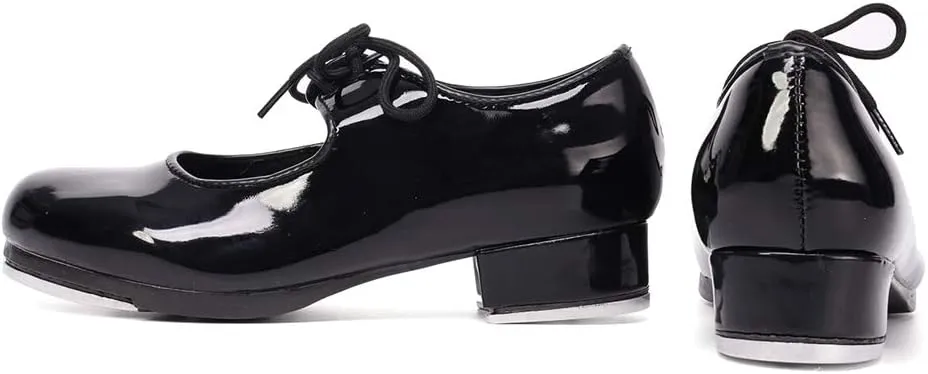 JUODVMP Tap Shoes for Women Black Leather Ballroom Dance Shoes,Model VS-WX-YDS-TAP