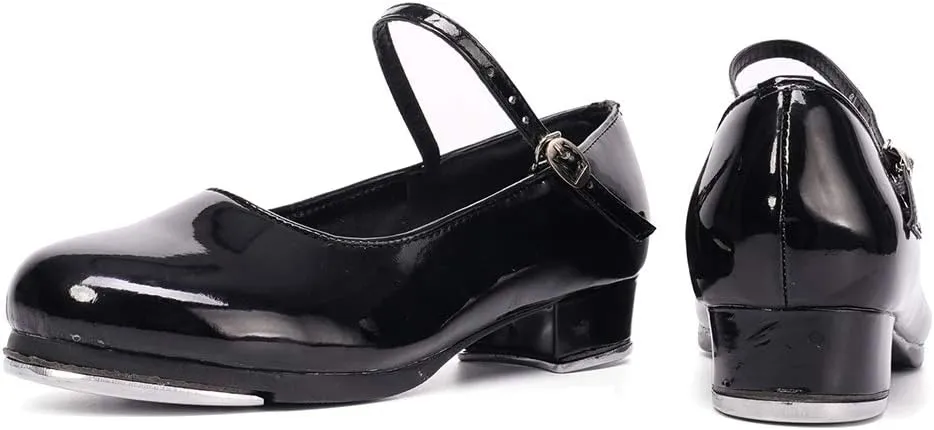 JUODVMP Tap Shoes for Women Black Leather Ballroom Dance Shoes,Model VS-WX-YDS-TAP
