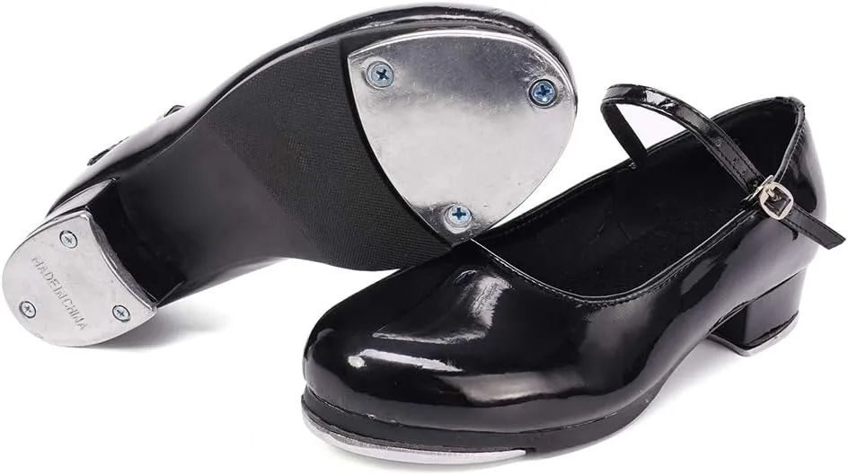 JUODVMP Tap Shoes for Women Black Leather Ballroom Dance Shoes,Model VS-WX-YDS-TAP