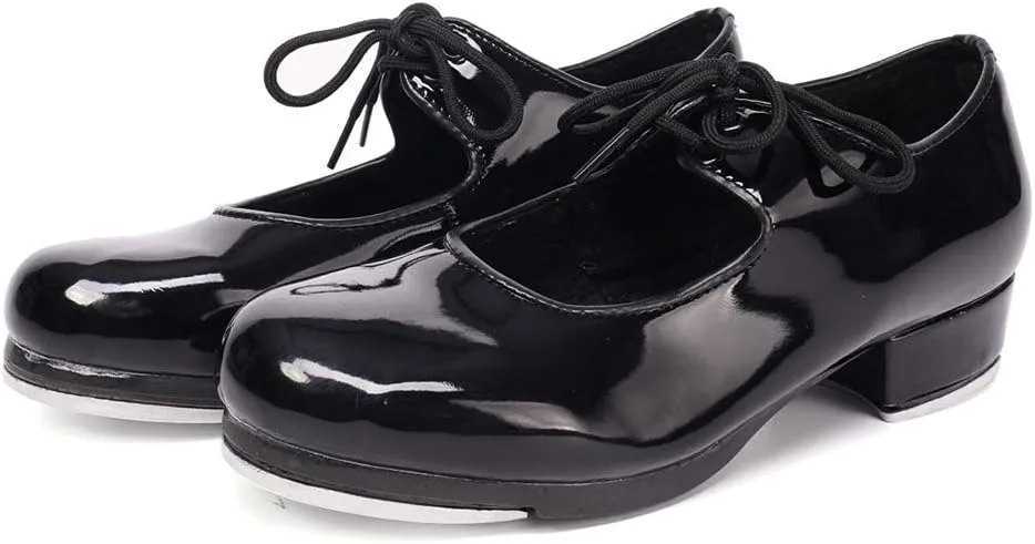 JUODVMP Tap Shoes for Women Black Leather Ballroom Dance Shoes,Model VS-WX-YDS-TAP