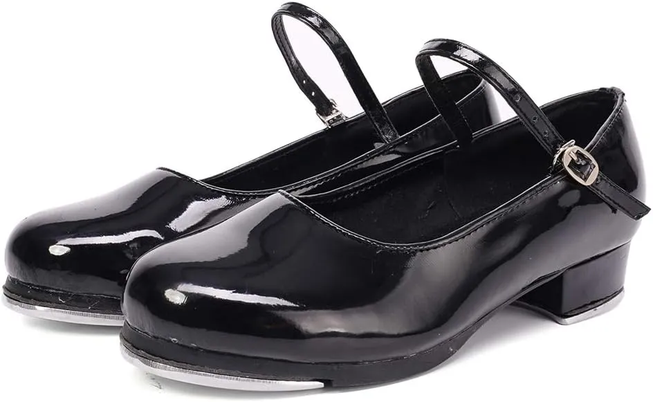 JUODVMP Tap Shoes for Women Black Leather Ballroom Dance Shoes,Model VS-WX-YDS-TAP