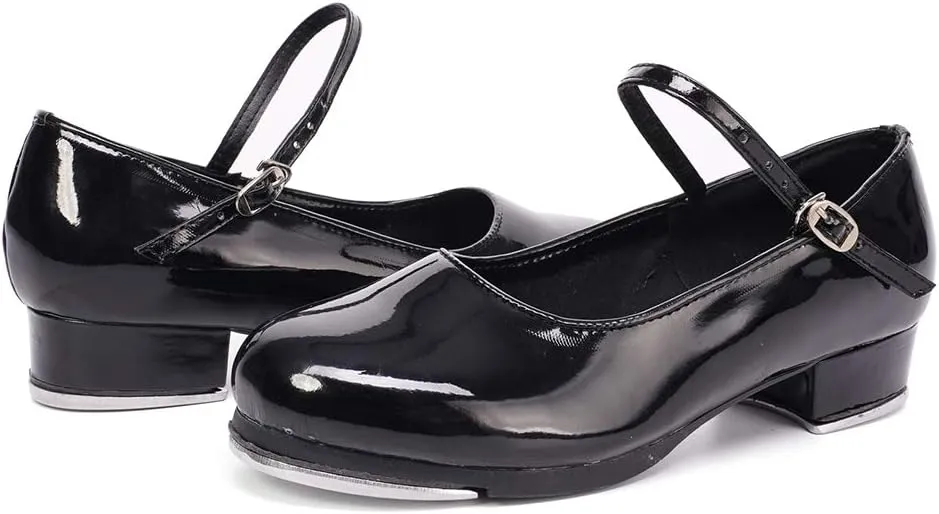 JUODVMP Tap Shoes for Women Black Leather Ballroom Dance Shoes,Model VS-WX-YDS-TAP