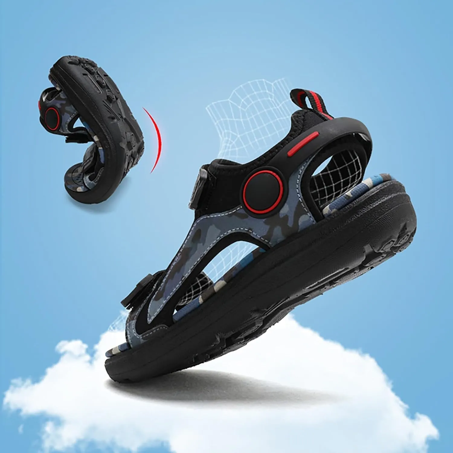 Kids Athletic Sandals for Boys 2025 Summer Trendy Camouflage Open Toe Anti Slip Beach Shoes Outdoor Sport Sneakers