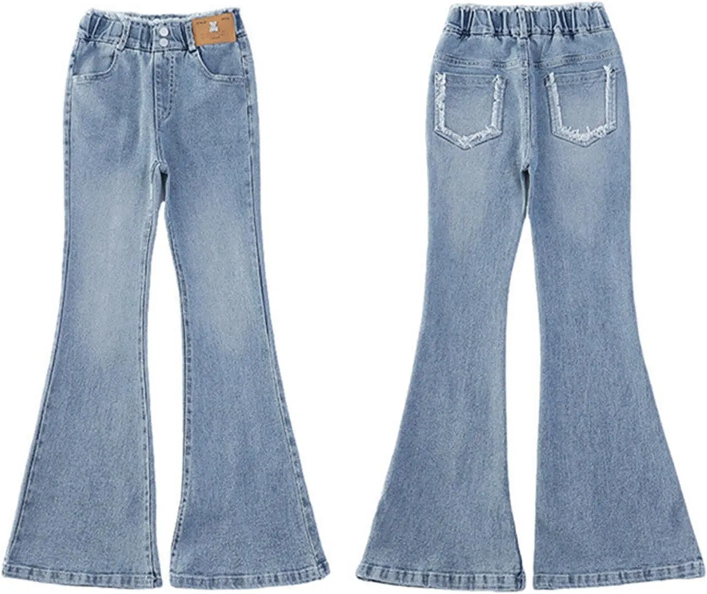 Kids Girls Flare Jeans Elastic High Waist Wide Leg Bootcut Denim Pants with Pockets Slim Fit Y2k Streetwear Trousers Jeans