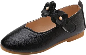 Kids Girls Mary Jane Ballerina Flats Toddler Bridesmaid Non-Slip Soft Slip On Flat Dress Shoes with Flower Strap