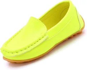 Kids Leather Loafers Slip-On Texture Flats Girls Boys Boat Shoes Toddler Soft Sole Moccasins School Tennis Shoes