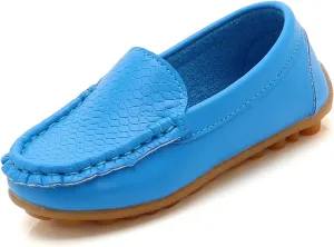 Kids Leather Loafers Slip-On Texture Flats Girls Boys Boat Shoes Toddler Soft Sole Moccasins School Tennis Shoes