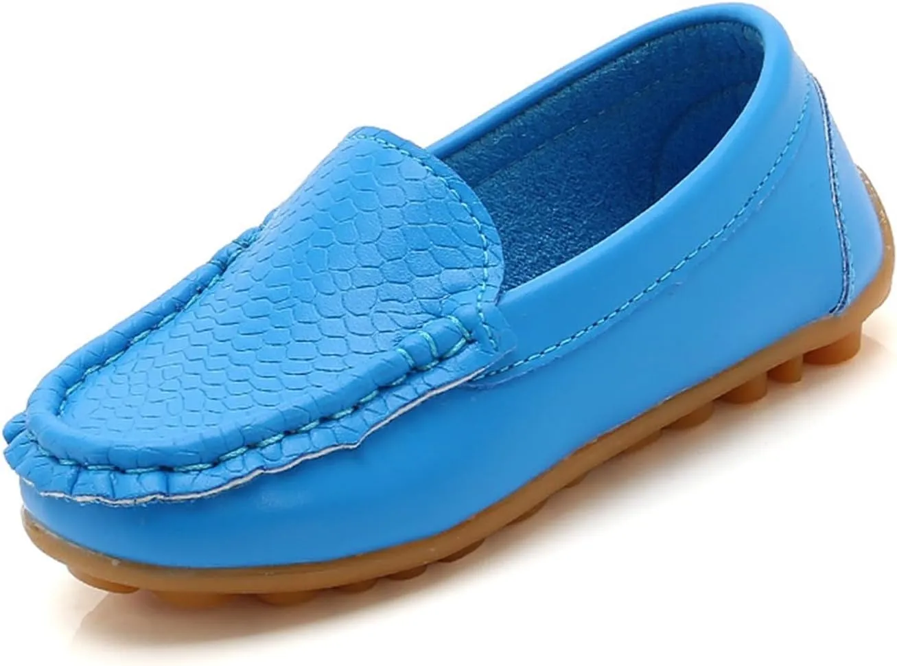 Kids Leather Loafers Slip-On Texture Flats Girls Boys Boat Shoes Toddler Soft Sole Moccasins School Tennis Shoes