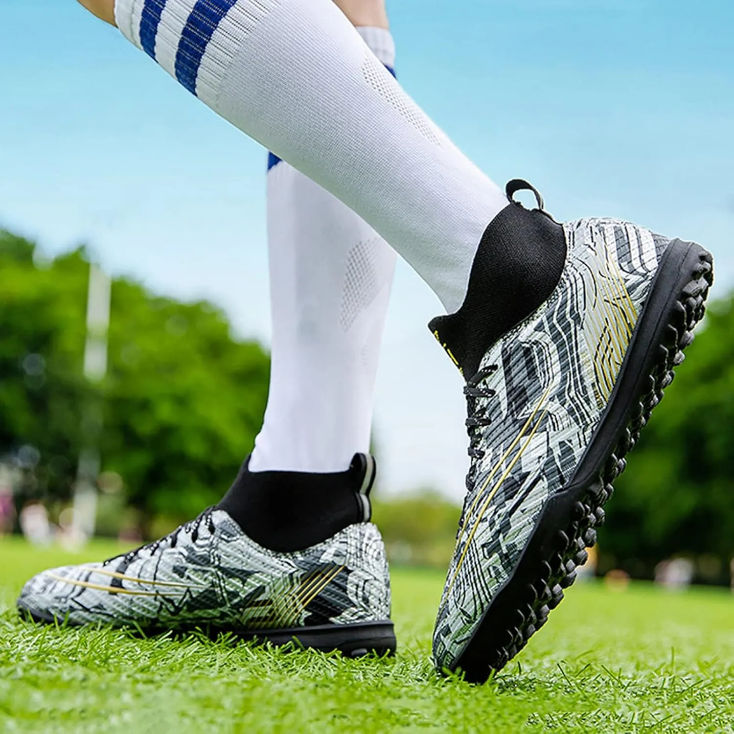 Kids Soccer Cleats,High-Top Lace-Up Outdoor Training Youth Football Cleats,Comfortable Breathable TF Cleats Men Football Shoes,Non-Slip,for Athletics