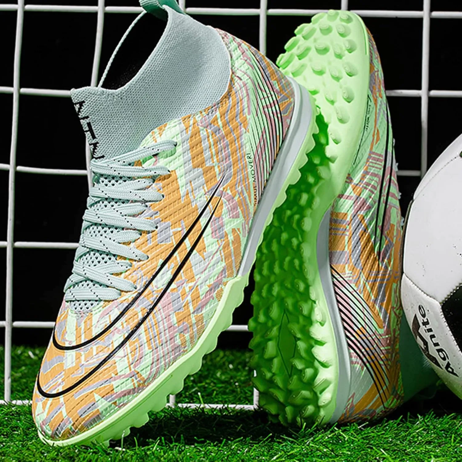 Kids Soccer Cleats,High-Top Lace-Up Outdoor Training Youth Football Cleats,Comfortable Breathable TF Cleats Men Football Shoes,Non-Slip,for Athletics