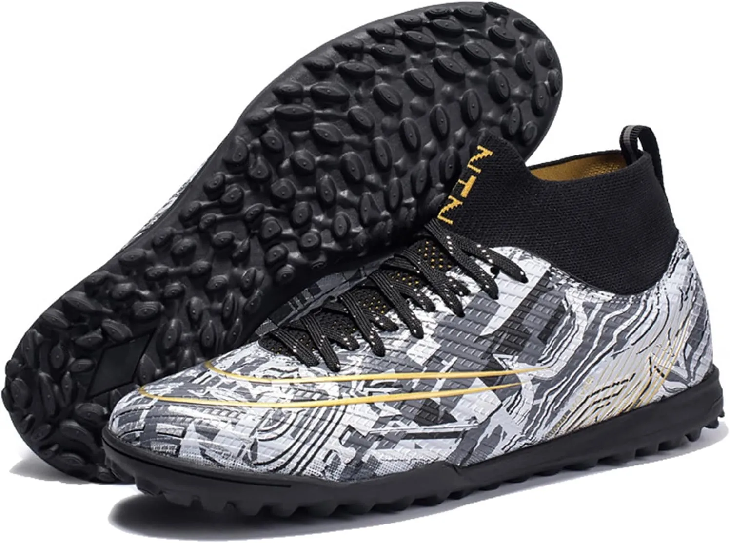 Kids Soccer Cleats,High-Top Lace-Up Outdoor Training Youth Football Cleats,Comfortable Breathable TF Cleats Men Football Shoes,Non-Slip,for Athletics