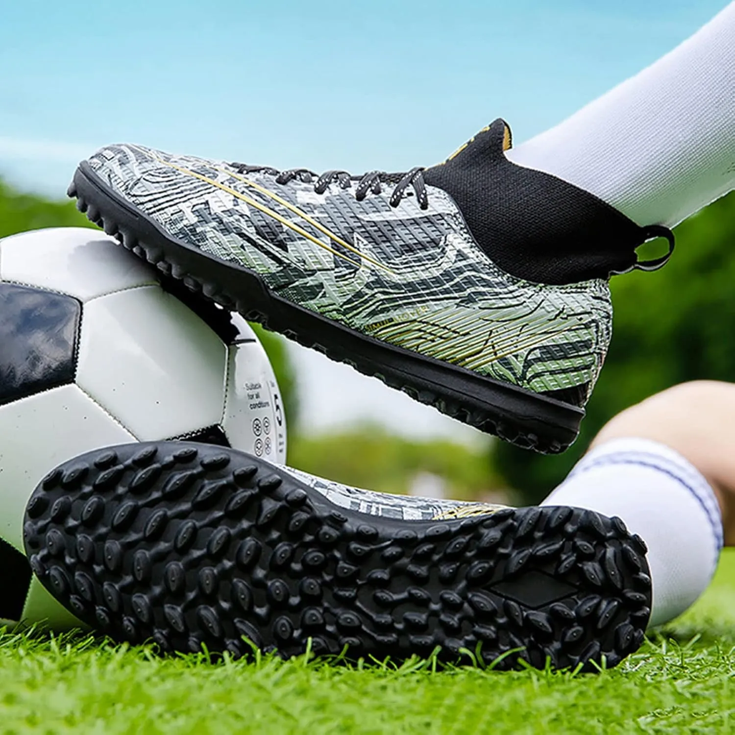 Kids Soccer Cleats,High-Top Lace-Up Outdoor Training Youth Football Cleats,Comfortable Breathable TF Cleats Men Football Shoes,Non-Slip,for Athletics