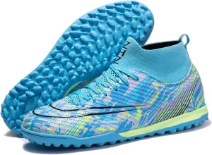 Kids Soccer Cleats,High-Top Lace-Up Outdoor Training Youth Football Cleats,Comfortable Breathable TF Cleats Men Football Shoes,Non-Slip,for Athletics