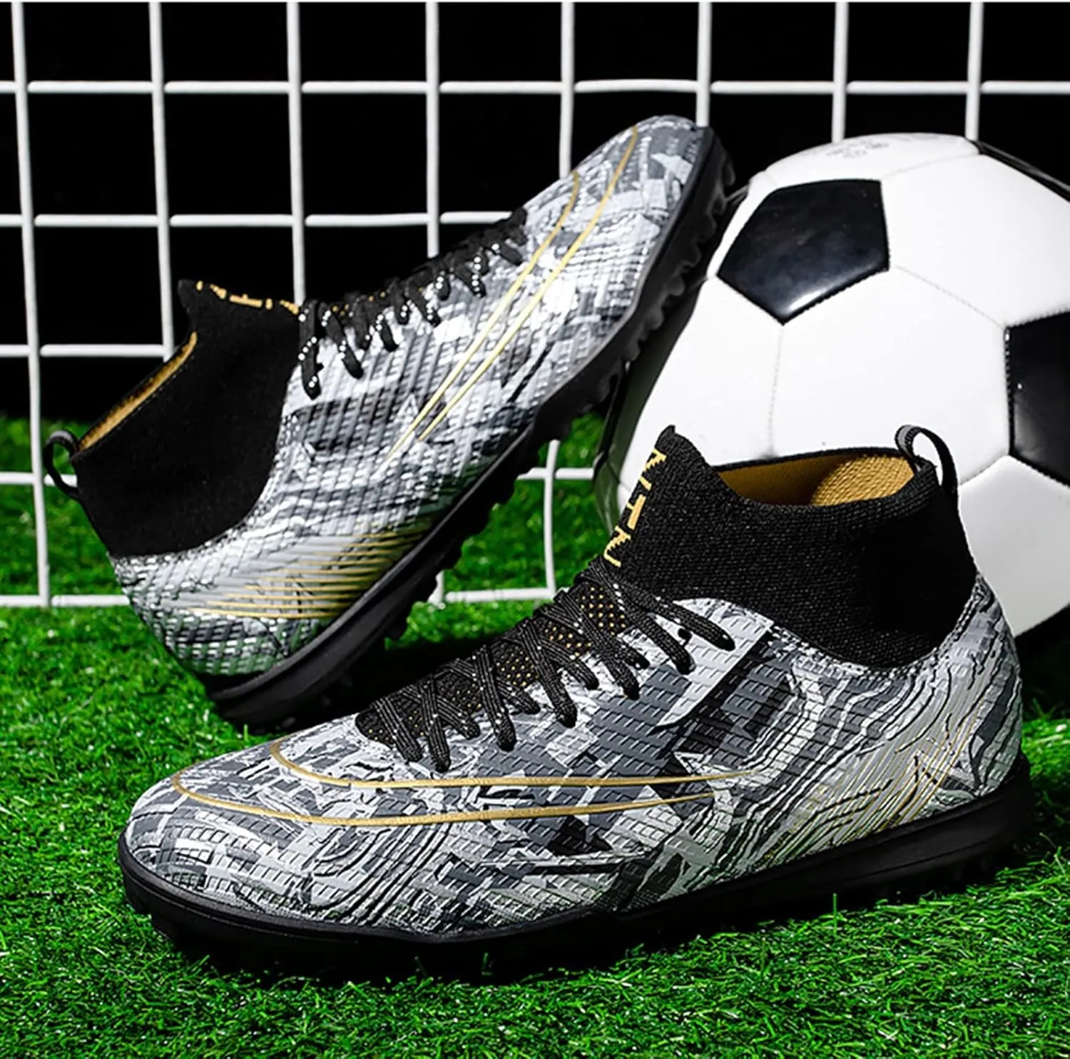 Kids Soccer Cleats,High-Top Lace-Up Outdoor Training Youth Football Cleats,Comfortable Breathable TF Cleats Men Football Shoes,Non-Slip,for Athletics