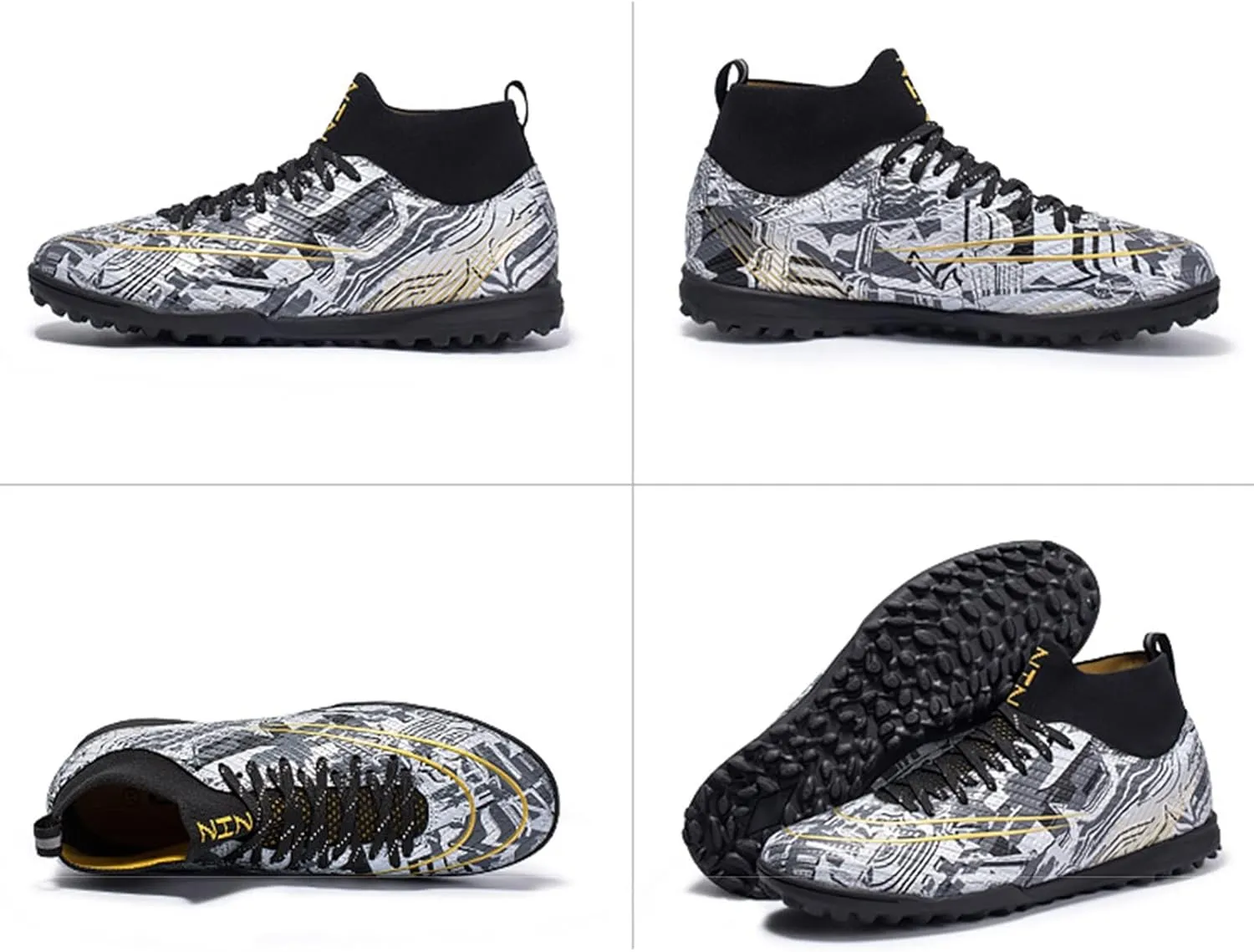 Kids Soccer Cleats,High-Top Lace-Up Outdoor Training Youth Football Cleats,Comfortable Breathable TF Cleats Men Football Shoes,Non-Slip,for Athletics