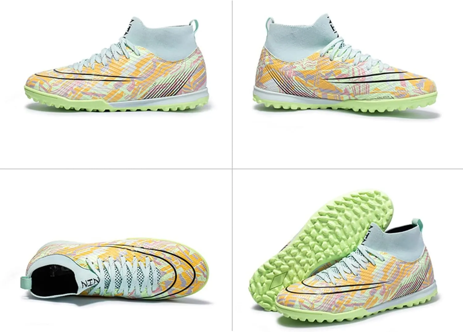 Kids Soccer Cleats,High-Top Lace-Up Outdoor Training Youth Football Cleats,Comfortable Breathable TF Cleats Men Football Shoes,Non-Slip,for Athletics