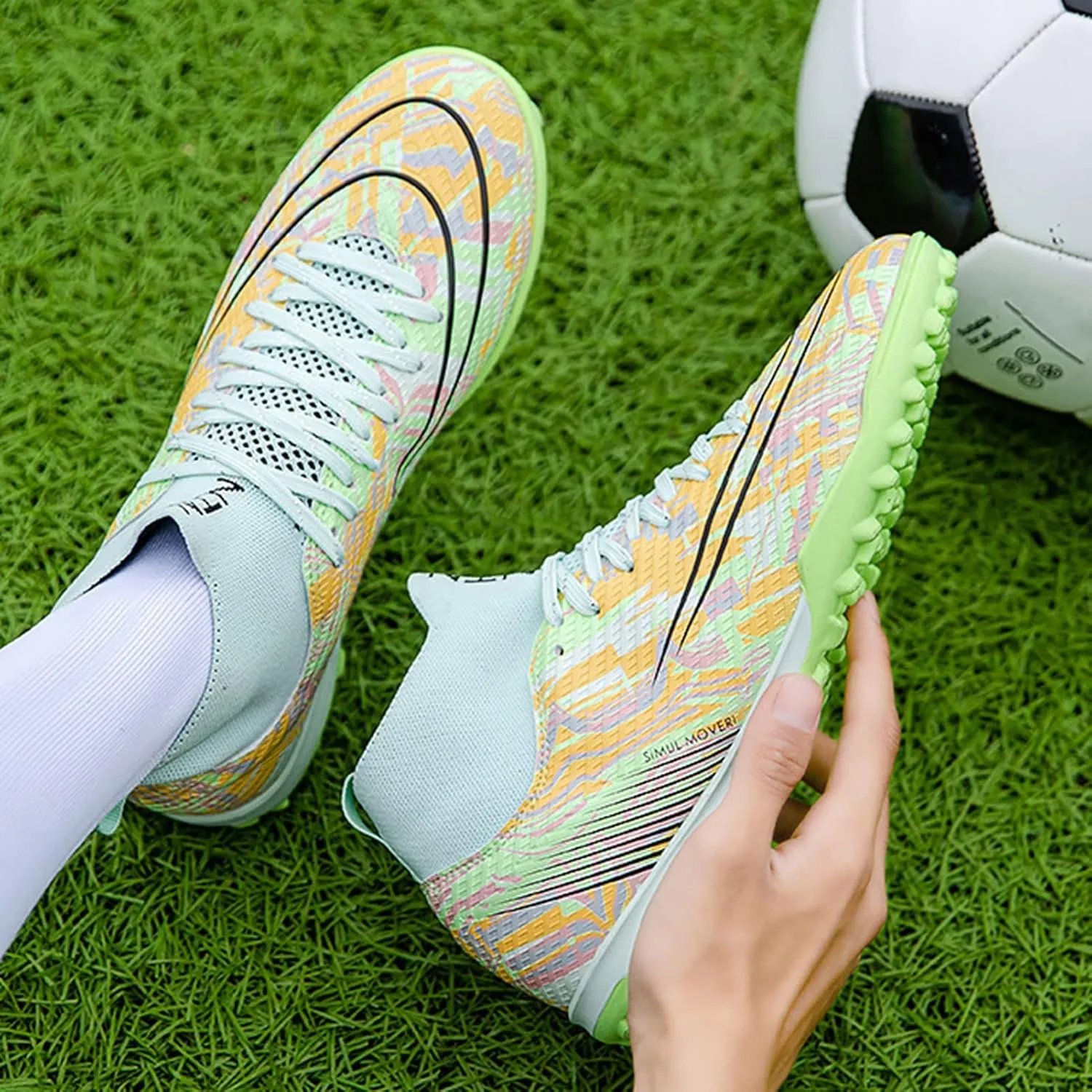 Kids Soccer Cleats,High-Top Lace-Up Outdoor Training Youth Football Cleats,Comfortable Breathable TF Cleats Men Football Shoes,Non-Slip,for Athletics