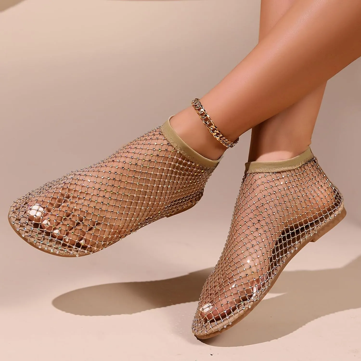 Ladies Fashion Breathable Hollow Mesh Rhinestone Decorative Flat Bottomed Casual Shoes Men's Shoes Casual Sandals