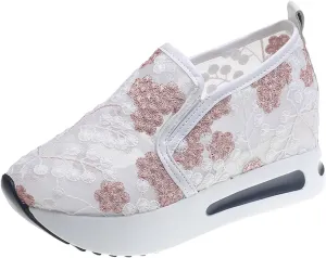 Ladies Fashion Breathable Lace Mesh Flower Embroidery Round Head Thick Bottom Comfortable Casual Men's Shoes