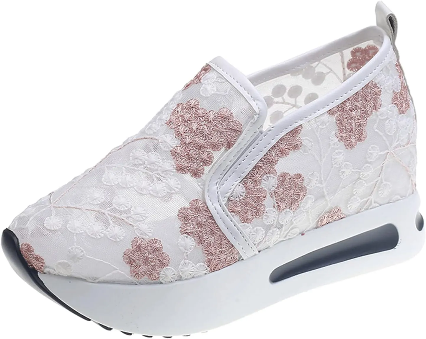 Ladies Fashion Breathable Lace Mesh Flower Embroidery Round Head Thick Bottom Comfortable Casual Men's Shoes
