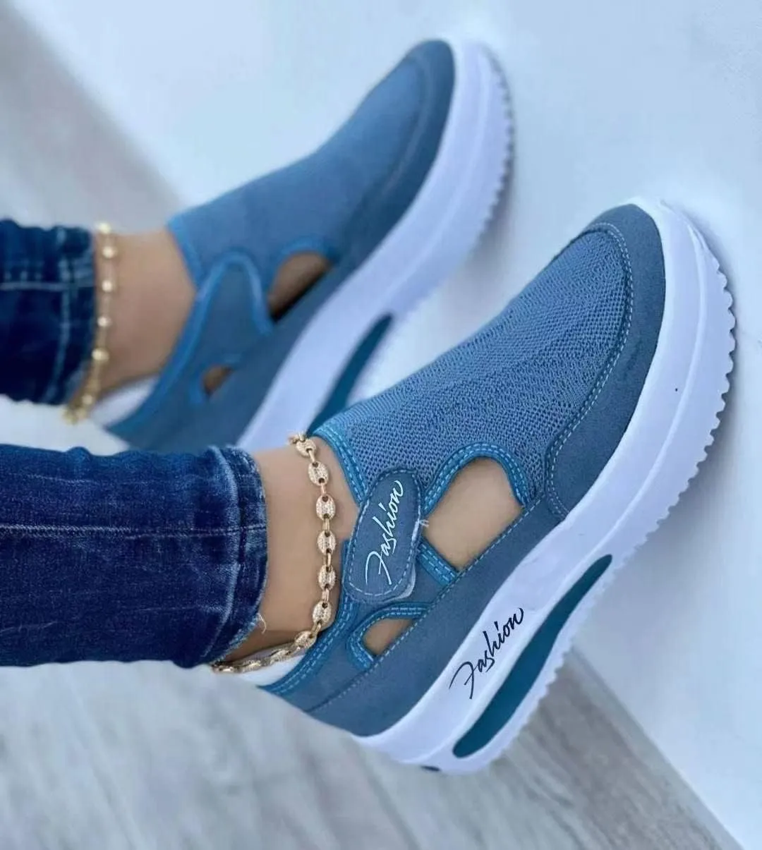 Ladmiple Shoes For Women Sneakers Trendy Slip On Breathe Walking Shoes Fashion Non Slip Platform Running Tennis Shoes