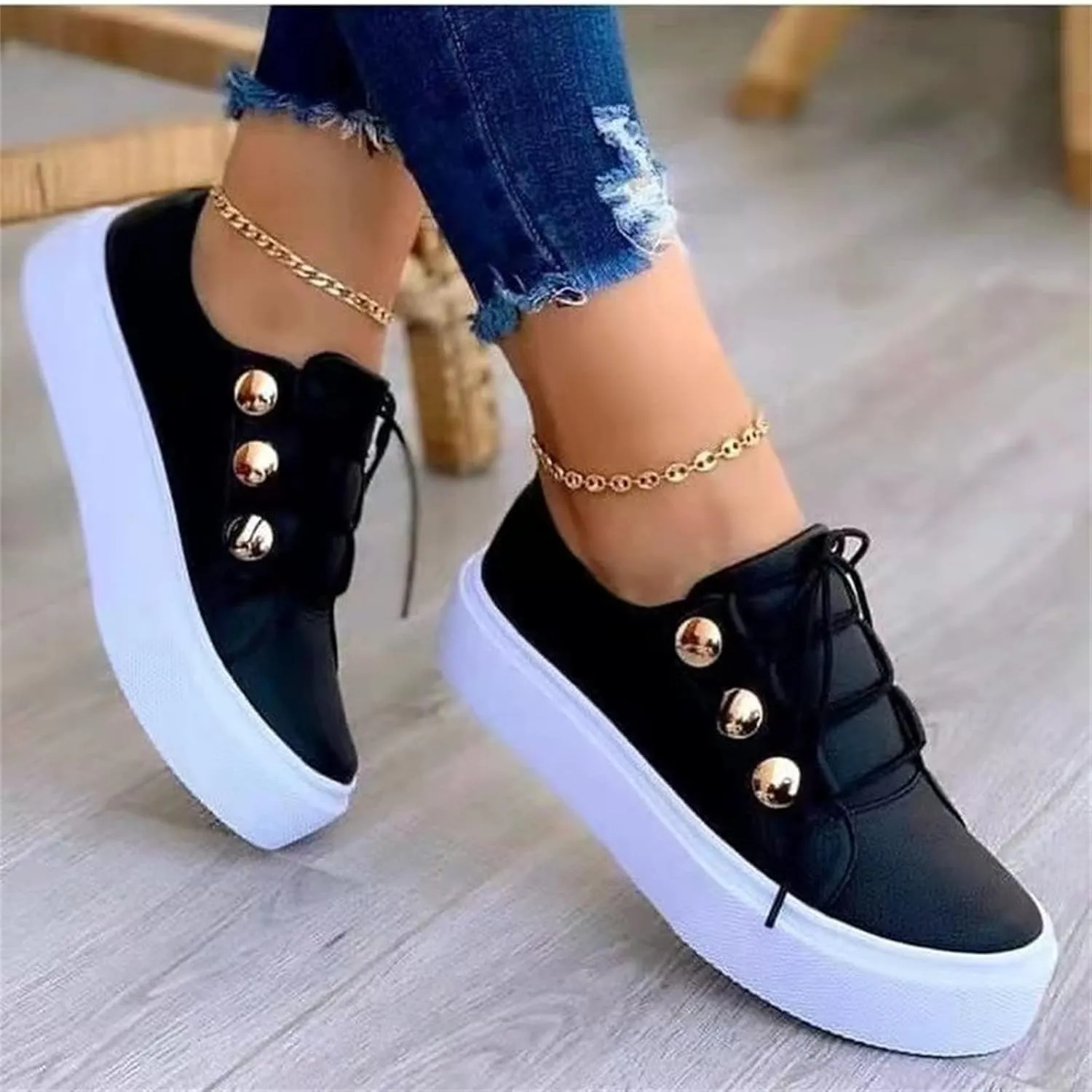 Ladmiple Sneakers For Women Slip On Wide Width Fashion Casual Comfortable Walking Shoes Lace Up Platform Flats Loafers
