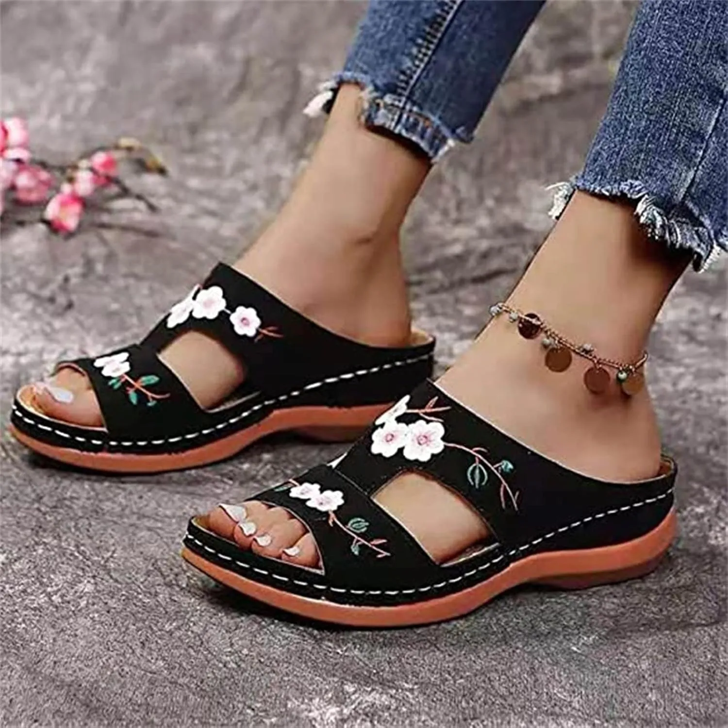 Ladmiple Womens Sandals Dressy Summer Comfortable Slip On Orthotic Flip Flops Casual Orthopedic Slides With Arch Support