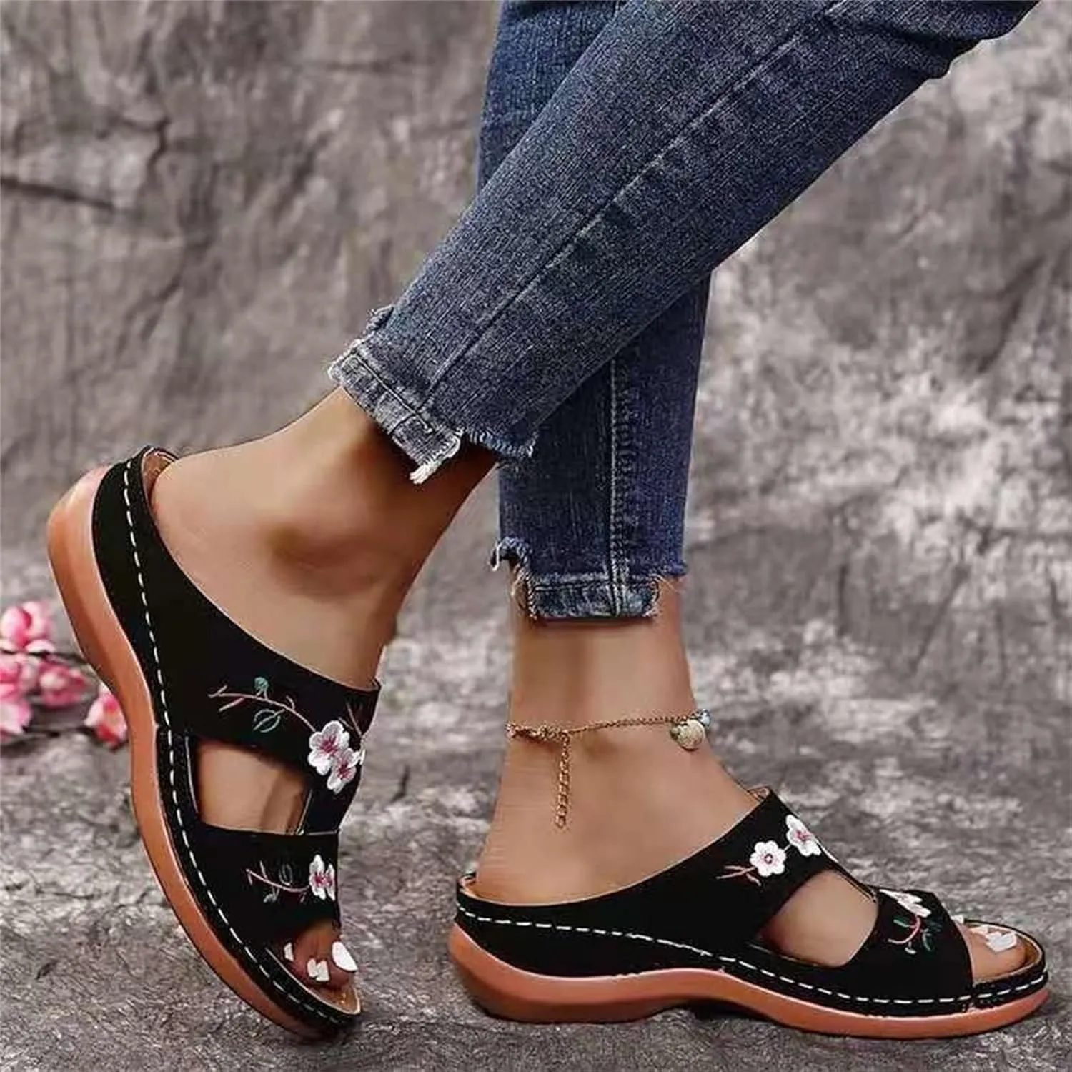 Ladmiple Womens Sandals Dressy Summer Comfortable Slip On Orthotic Flip Flops Casual Orthopedic Slides With Arch Support