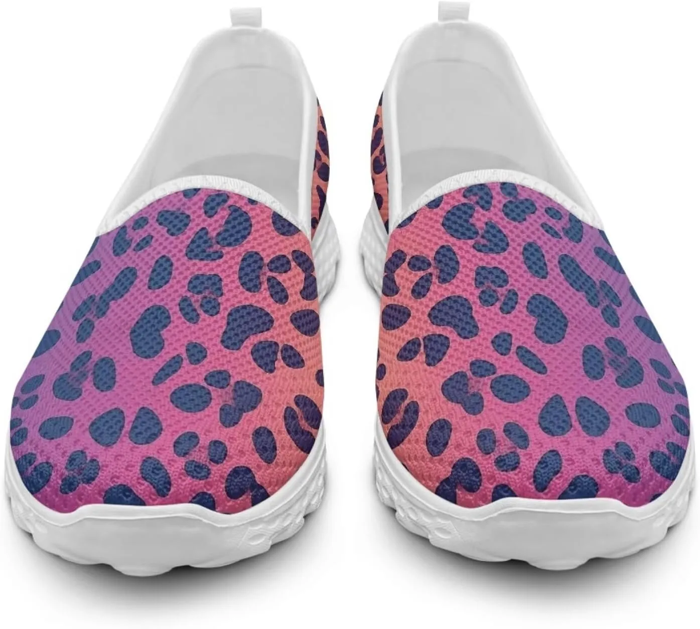 Leopard Print Mesh Slip on Shoes for Women Flats Casual Loafers Mesh Sport Non-Slip Sneakers with EVA Sole