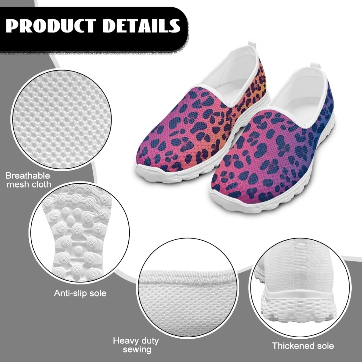 Leopard Print Mesh Slip on Shoes for Women Flats Casual Loafers Mesh Sport Non-Slip Sneakers with EVA Sole