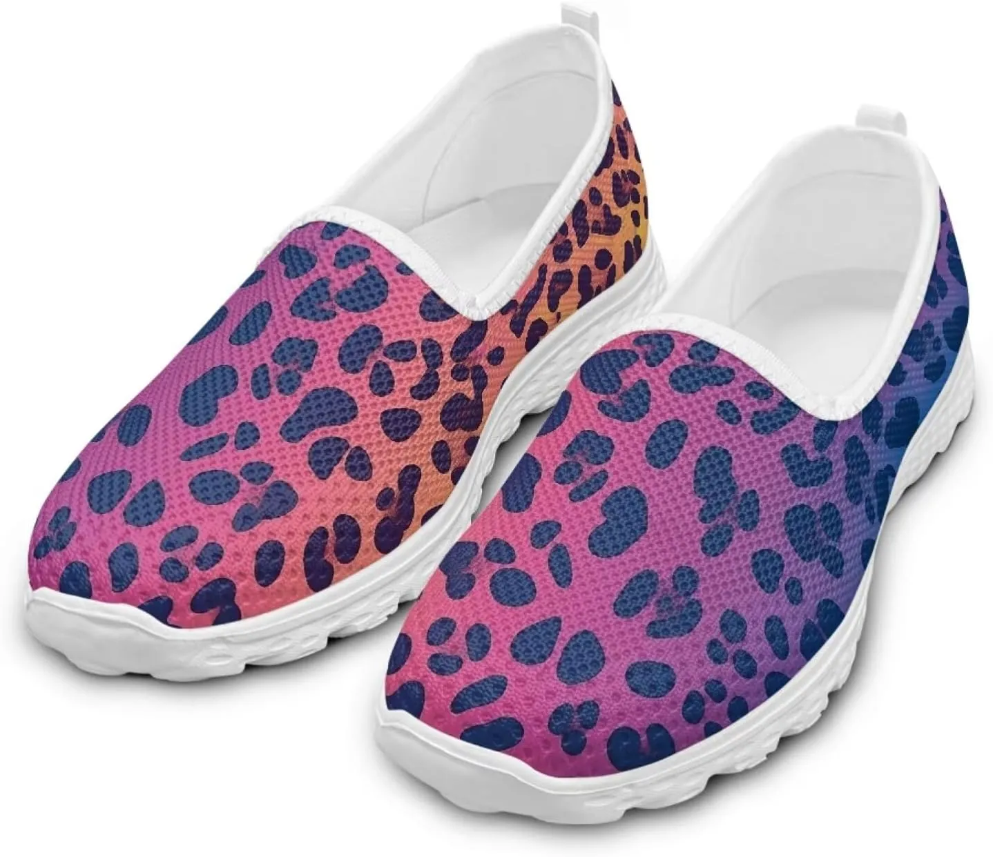 Leopard Print Mesh Slip on Shoes for Women Flats Casual Loafers Mesh Sport Non-Slip Sneakers with EVA Sole