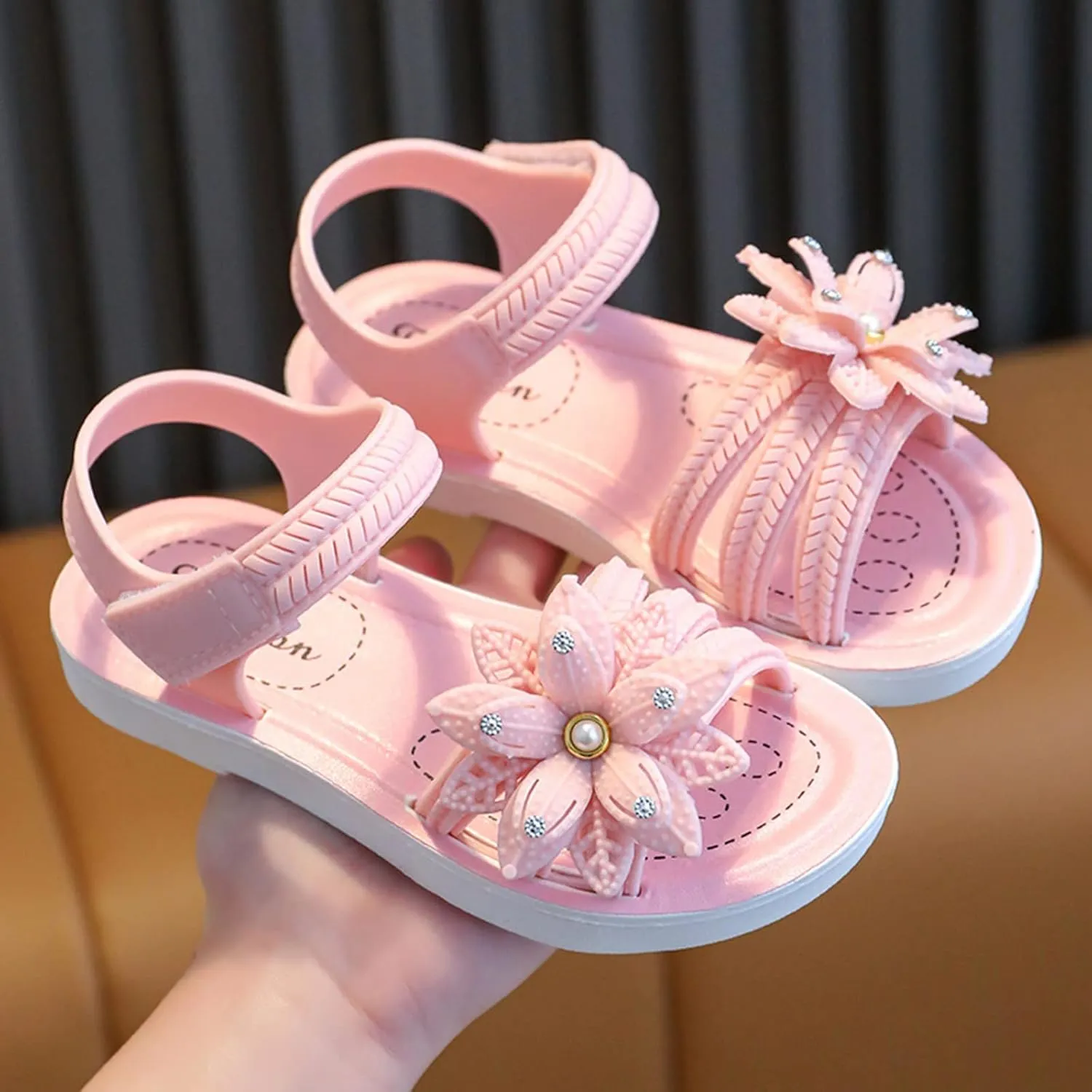Little Girls Soft Sole Flower Sandals Open Toe Comfortable Lightweight Beach Shoes Kids Foot Slippers for Girls