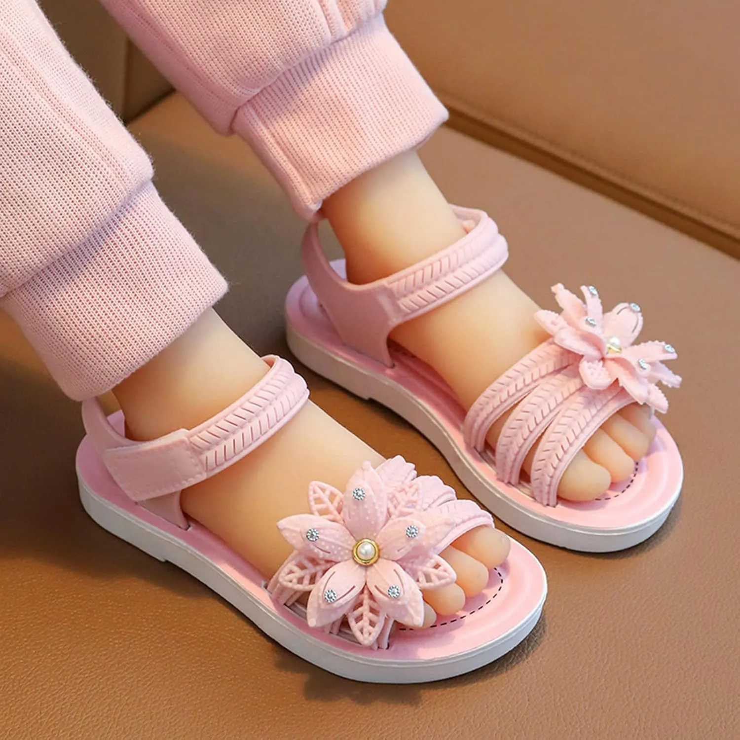 Little Girls Soft Sole Flower Sandals Open Toe Comfortable Lightweight Beach Shoes Kids Foot Slippers for Girls