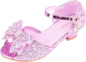 Little/Big Kids Girls Dress Shoes Lamour Bridesmaids Princess Heels Big Bow Closed Toe Wedding Party Flower Shoes