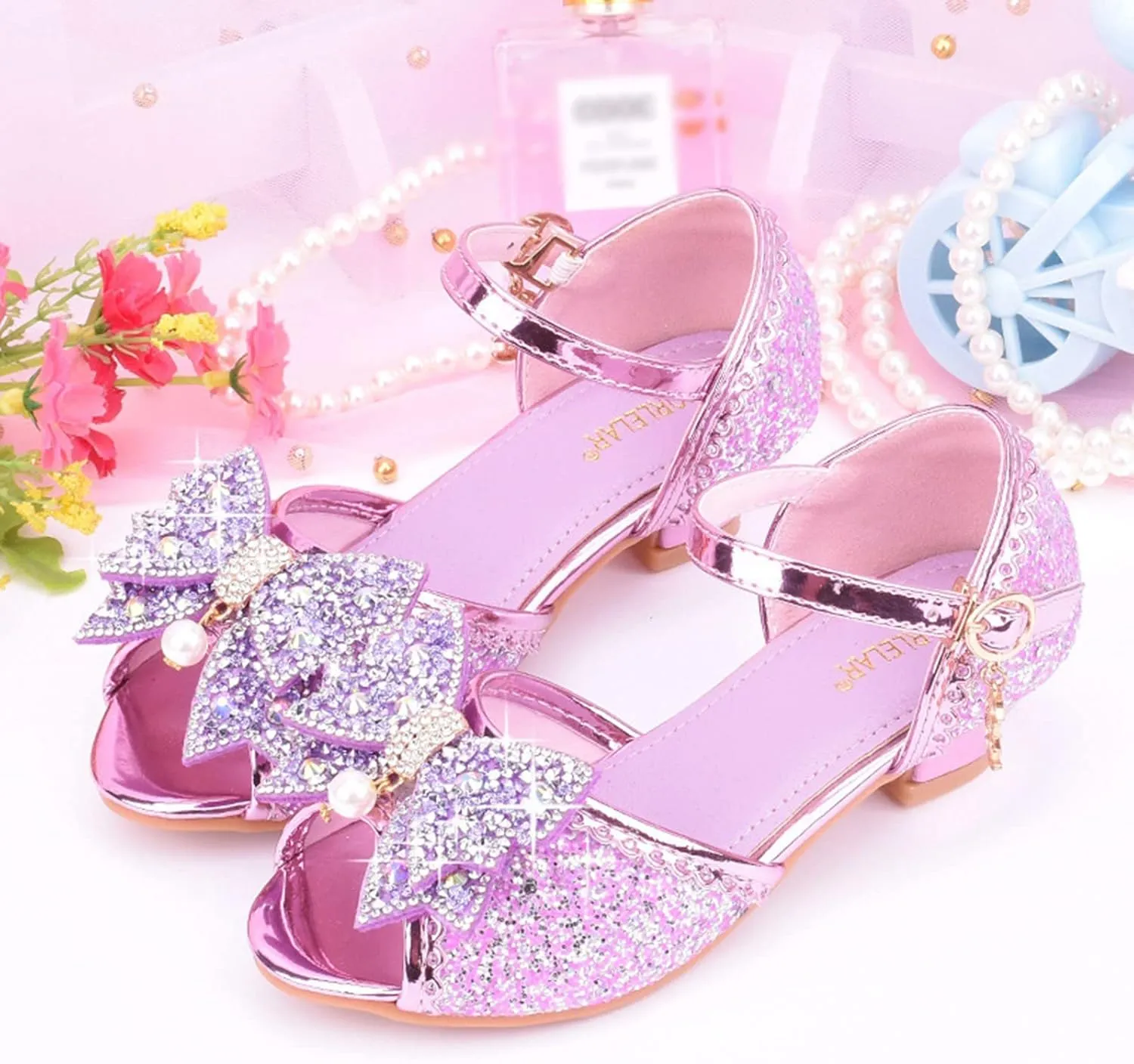 Little/Big Kids Girls Dress Shoes Lamour Bridesmaids Princess Heels Big Bow Closed Toe Wedding Party Flower Shoes