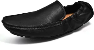 Loafers for Men Solid Color Apron Toe Driving Loafers Leather Resistant Flexible Comfortable Outdoor Walking Slip On