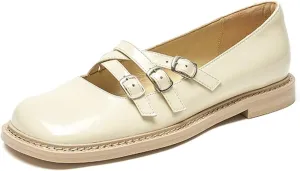 Loafers for Women Women??s Square Toe Patent Leather Flats with Triple Metal Straps Stylish Summer Outdoor Shoes for Girls